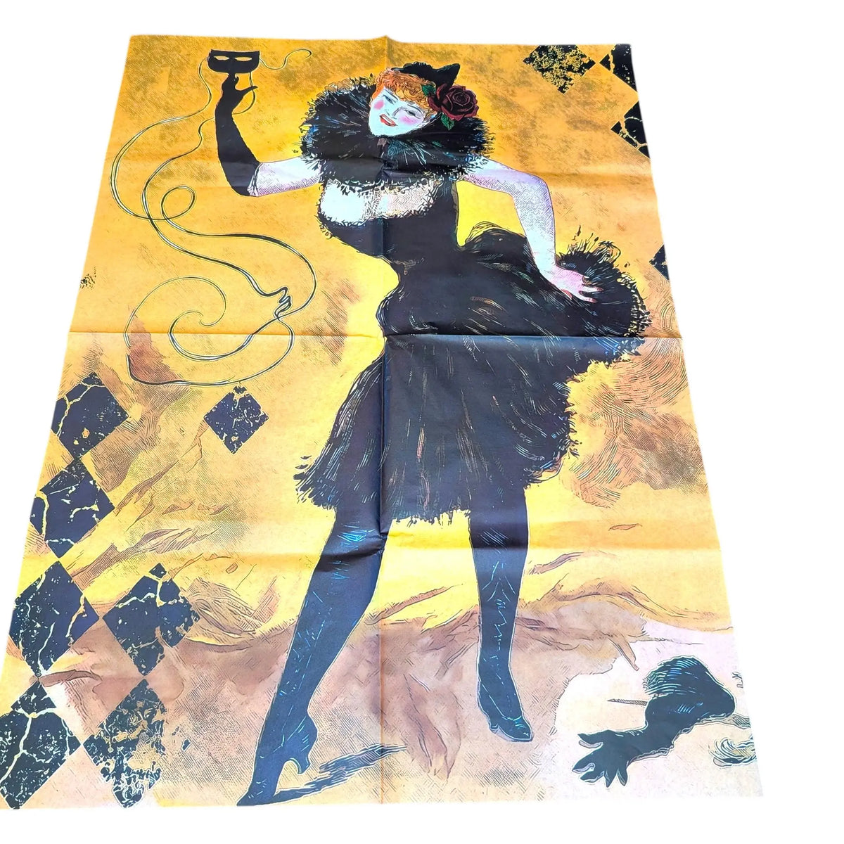 Add a touch of whimsical sophistication to your furniture and craft projects with our Funky Decoupage Paper featuring the captivating " The Dancer" design. This design is an enhanced reproduction of a vintage poster. Perfect for DIY furniture art, book scrapping, and upcycling, this eye-catching tissue paper combines modern style with playful charm, making every piece uniquely yours. Crafted with high-quality decoupage paper, this design showcases a stylish silhouette of a woman dancing.