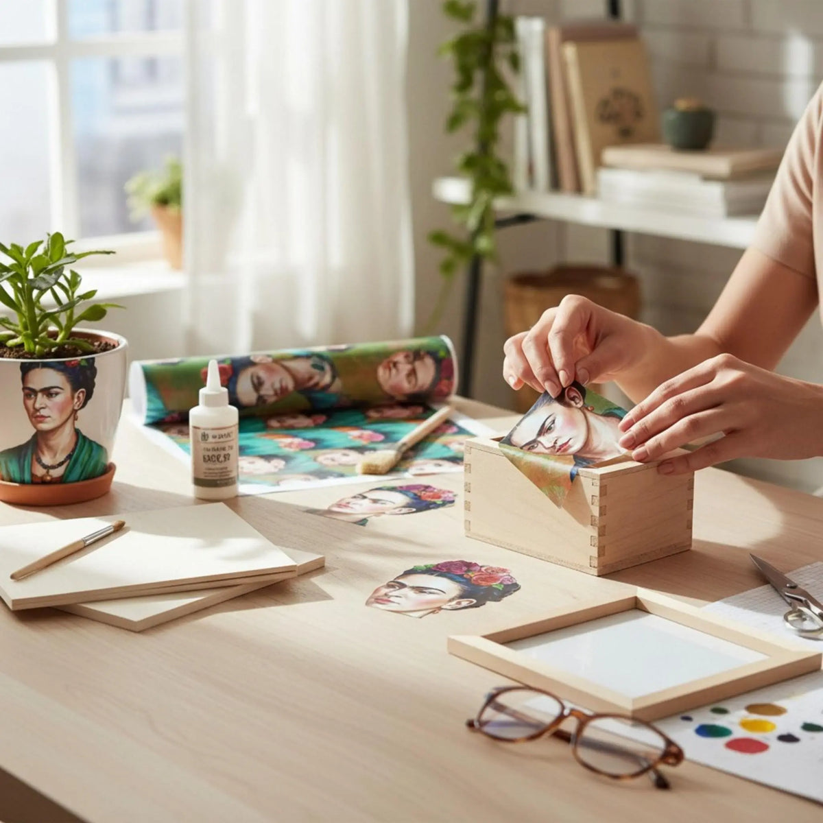Frida Kahlo Decoupage Paper | Mexican Folk Art Tissue Paper for Crafts, Home Decor, and Wall Art. Bring vibrant Mexican folk art into your creative projects with this stunning Frida Kahlo Decoupage Paper. Designed as a high-quality tissue paper, this 8.5 by 11-inch sheet features a captivating depiction of the iconic artist, perfect for adding a touch of retro elegance and modern flair to your home decor, crafts, and DIY masterpieces. Mexican folk wall art. Frida print. Frida Kahlo wall art
