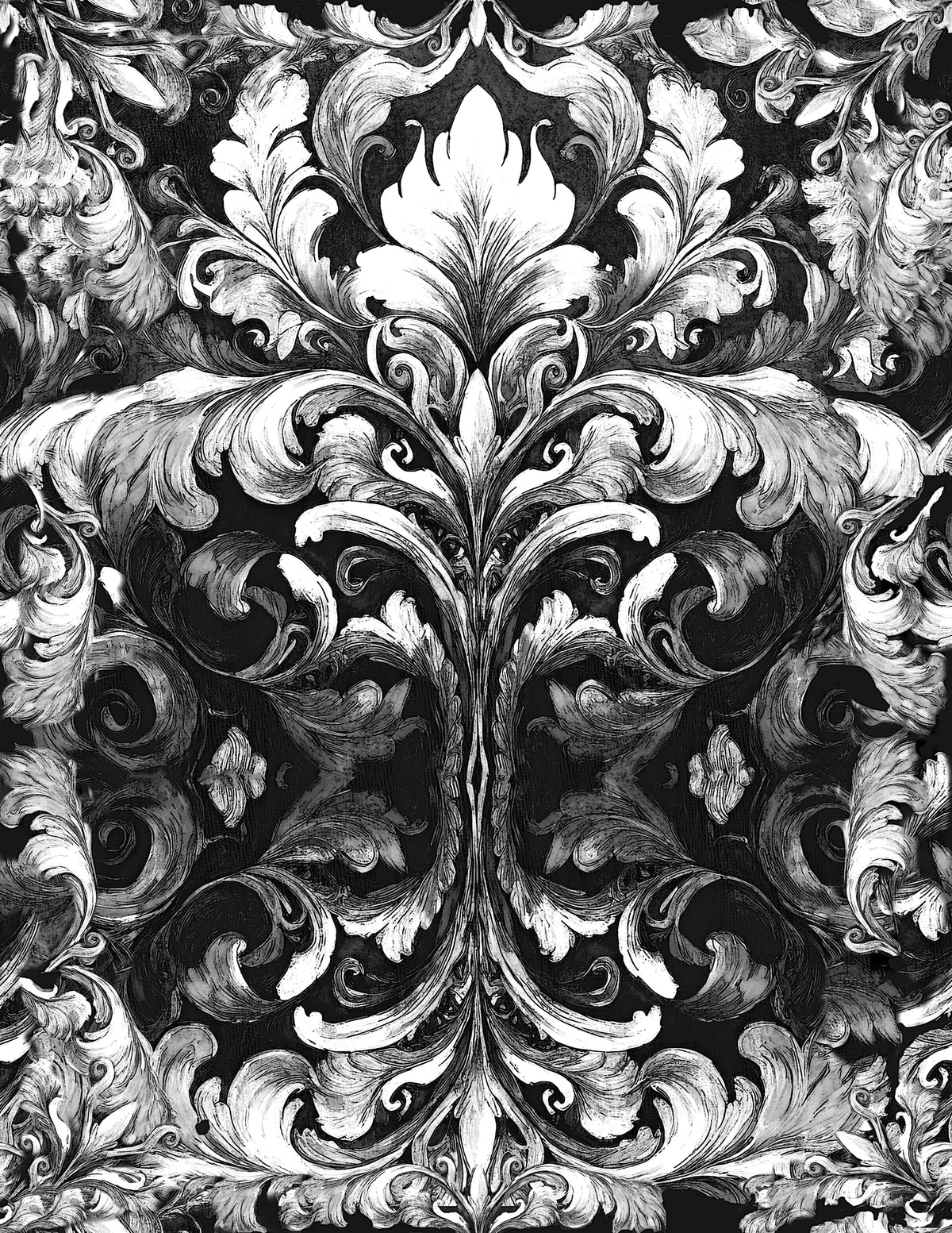 Floral Black and White  Damask Tissue Paper for Furniture Upcycling Pieces Reclaimed
