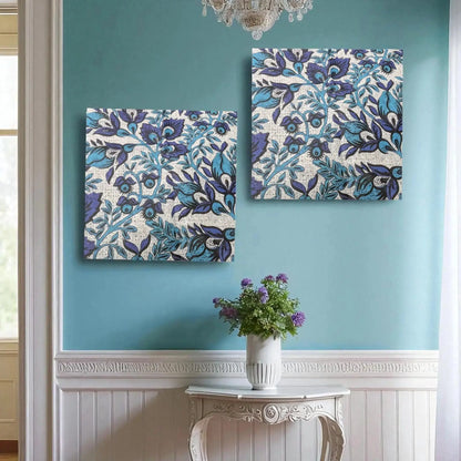  Two frames decorated with Chinoiserie Blue and White Floral Tissue Paper 