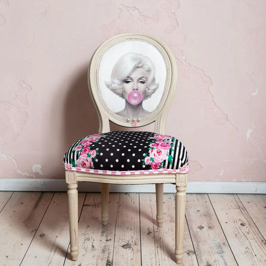 Hand-Painted Marilyn Monroe Chair: Upcycled French Vintage Hollywood Decor Pieces Reclaimed
