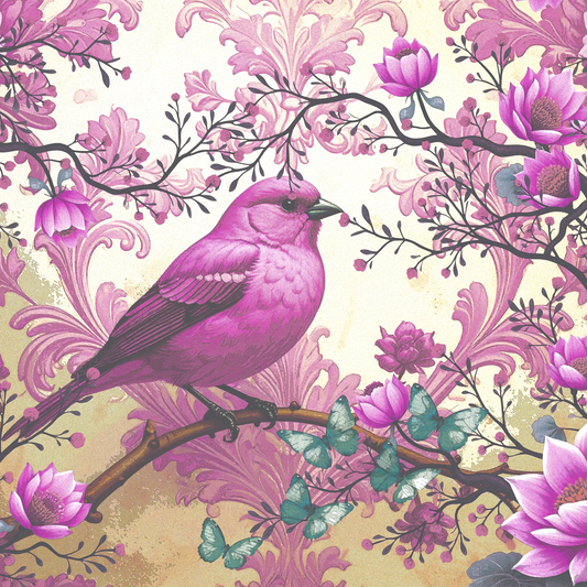 Purple Bird Floral Decoupage Paper | Furniture Upcycling (21x29 inches)
