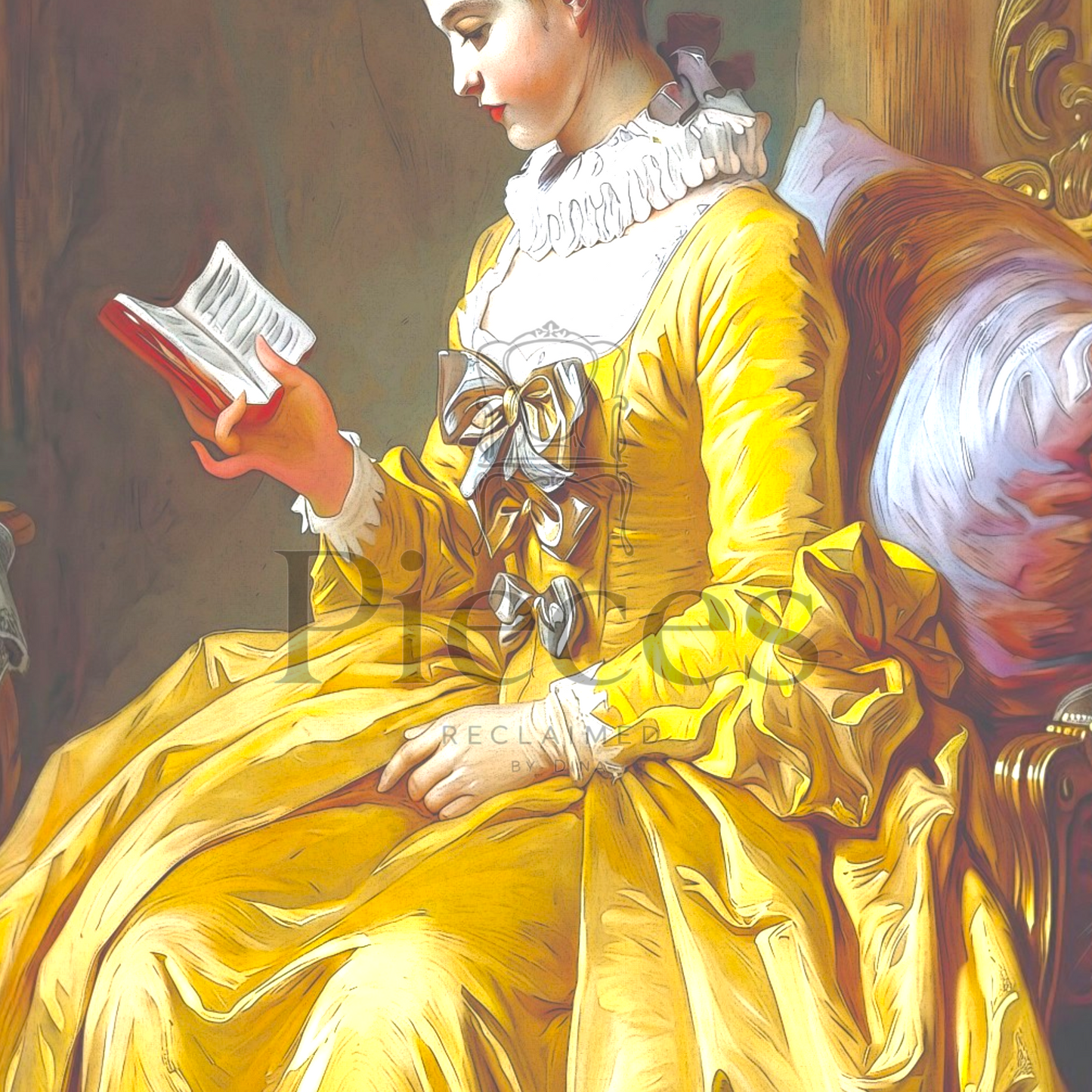 Decoupage Paper of Lady in Yellow Reading a Book: Vintage Art Reproduction for Furniture, DIY Decor & Mixed Media