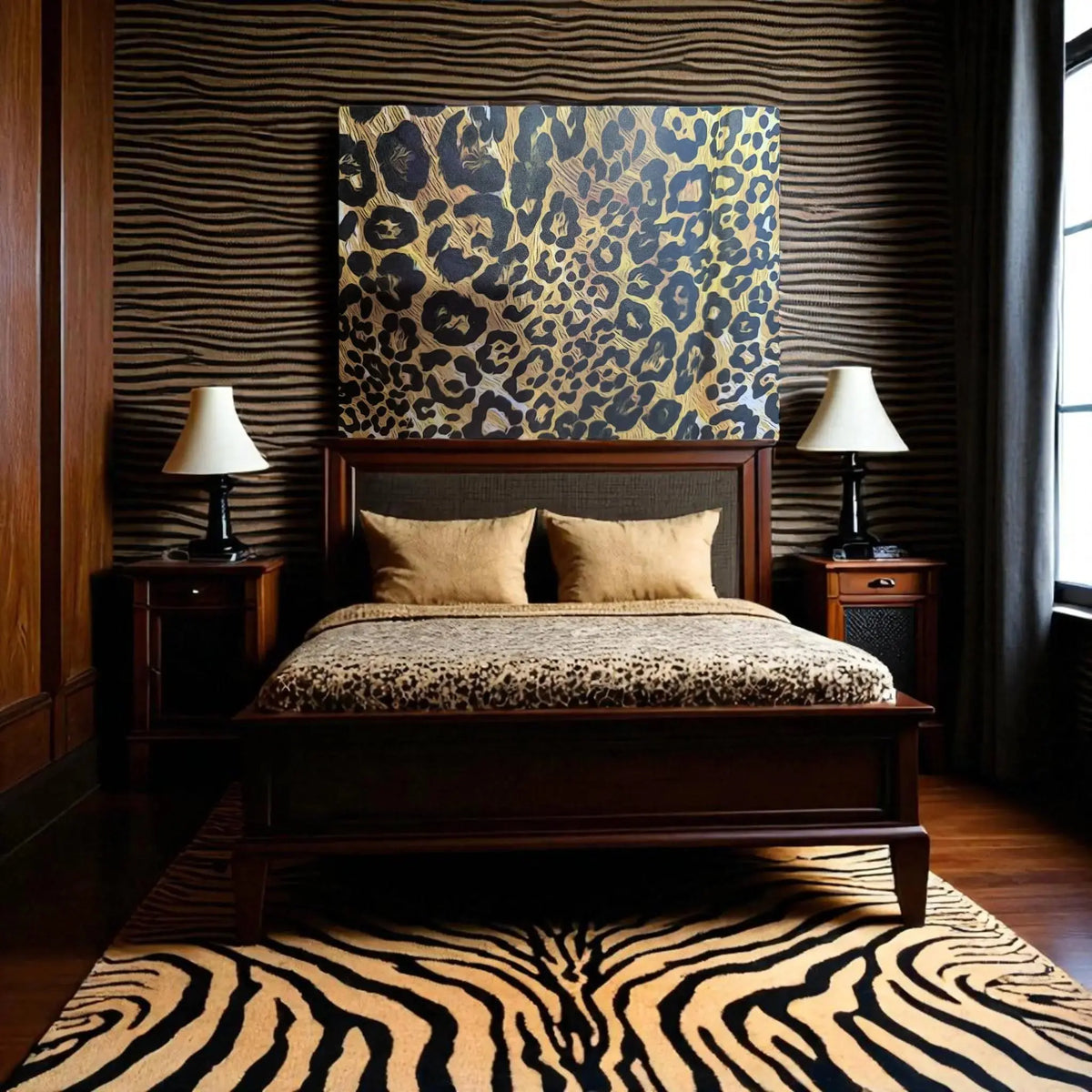 stunning animal print decoupage paper on canvas wall art in a modern style bedroom
