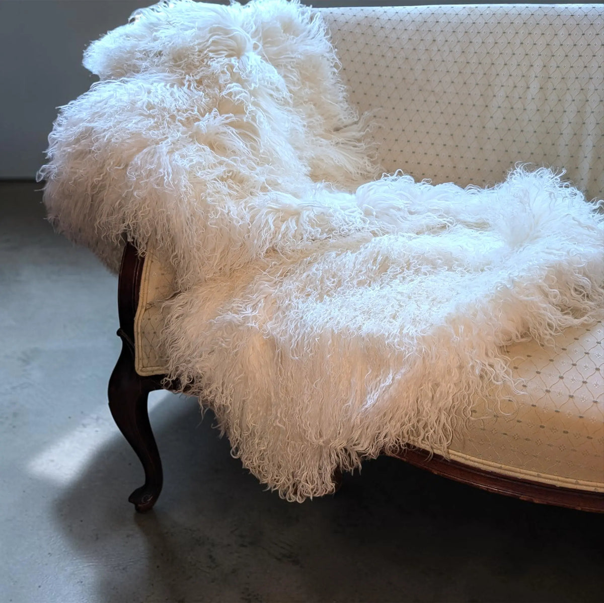 Mongolian Fur Throw, Genuine Sheepskin Seat Cover for Chairs and Upholstery Pieces Reclaimed