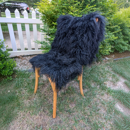Mongolian Fur Throw, Genuine Sheepskin Seat Cover for Chairs and Upholstery Pieces Reclaimed