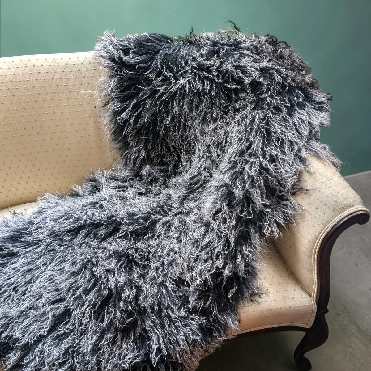 Mongolian Fur Throw, Genuine Sheepskin Seat Cover for Chairs and Upholstery Pieces Reclaimed