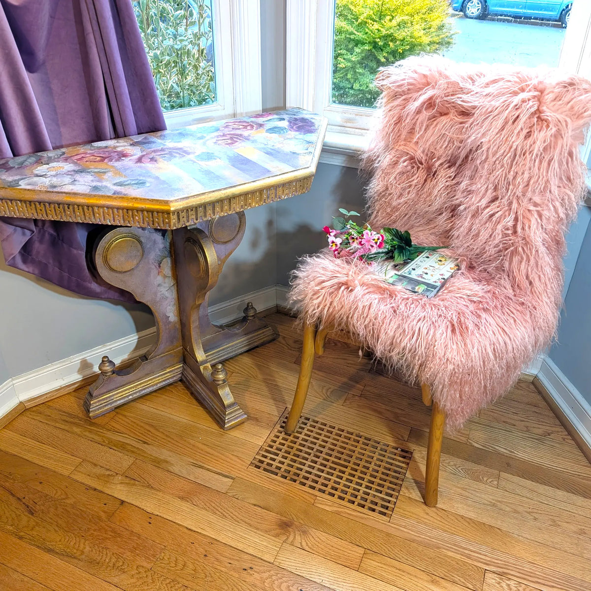 Mongolian Fur Throw, Genuine Sheepskin Seat Cover for Chairs and Upholstery Pieces Reclaimed