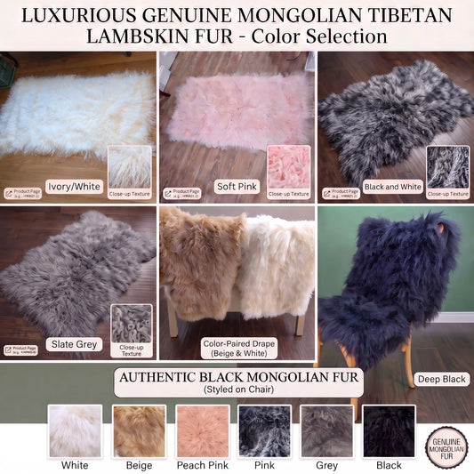 Mongolian Fur Throw, Genuine Sheepskin Seat Cover for Chairs and Upholstery Pieces Reclaimed