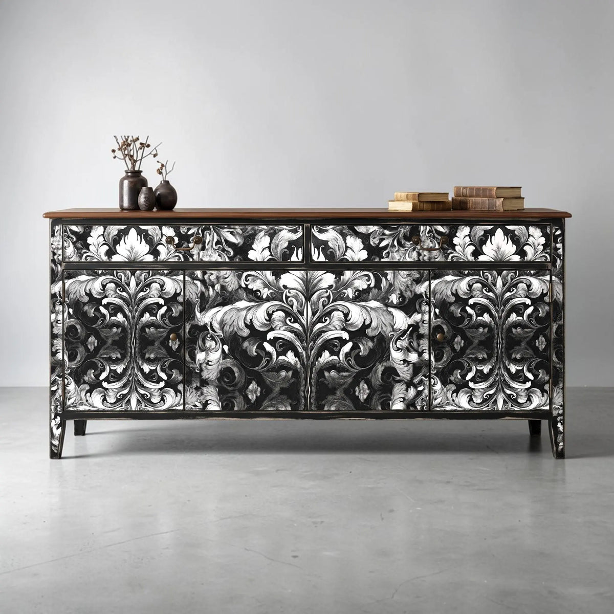 Floral Black and White  Damask Tissue Paper for Furniture Upcycling Pieces Reclaimed