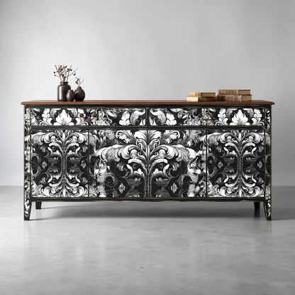Floral Black and White  Damask Tissue Paper for Furniture Upcycling Pieces Reclaimed