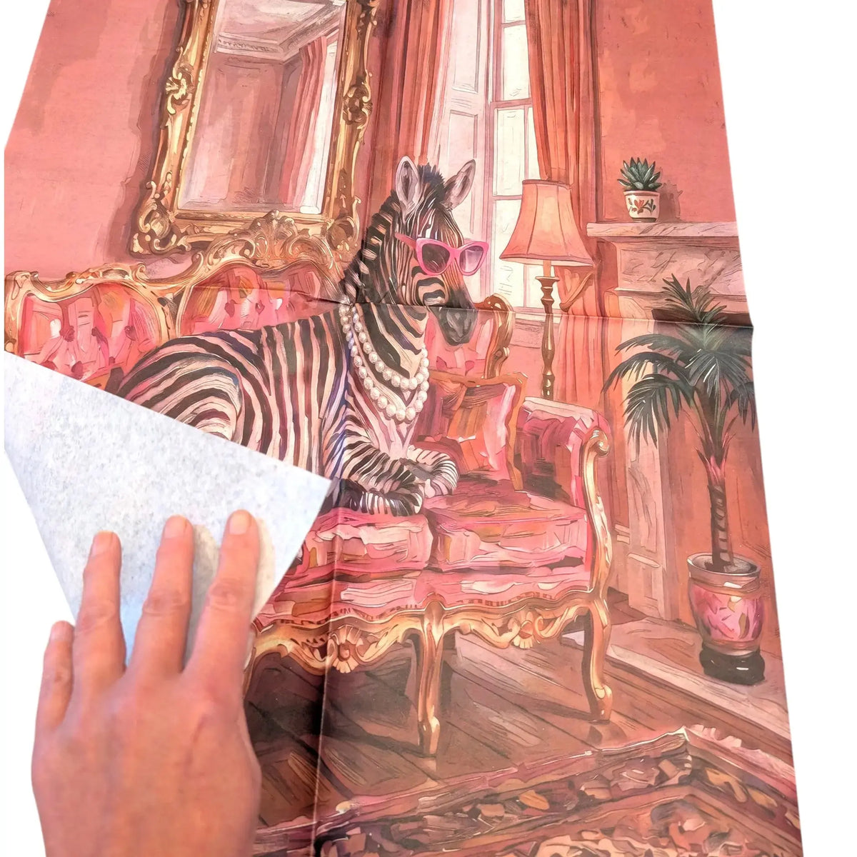 Image is for a pink fun zebra design for furniture decoupage paper 