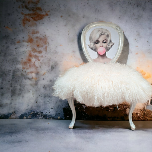 Marilyn Monroe Painted Chair Vintage. Discover the charm of the Marilyn Monroe Painted Chair Vintage Hollywood Decor Pop Art Vanity Accent Unique Bedroom Furniture Statement Piece—a timeless addition that transforms any space with iconic glamour and artistic flair. This chair is more than just seating; it’s a conversation starter and a tribute to classic Hollywood style, designed to stand out in your bedroom or vanity area while offering a distinctive blend of comfort and vintage appeal.