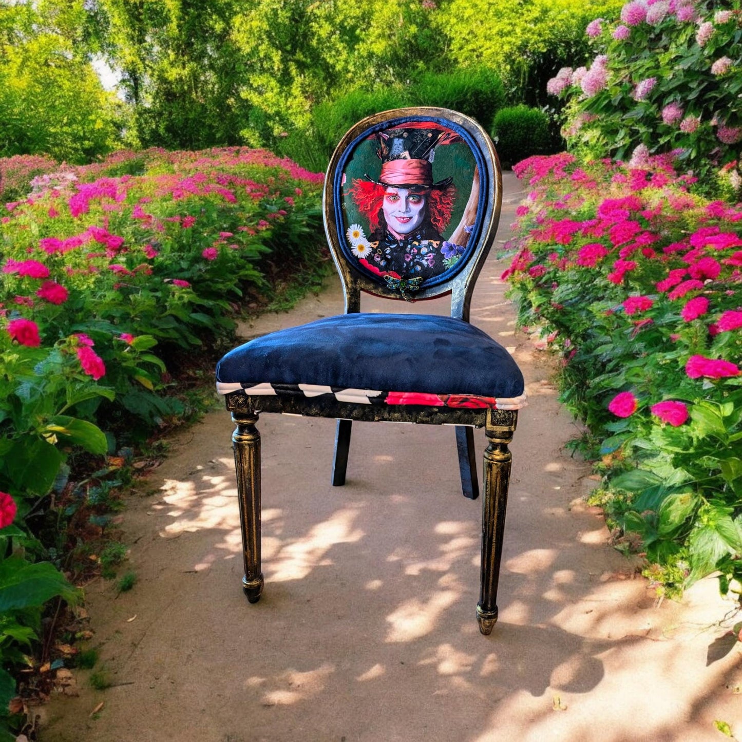 Bring style character and glam decor to your house with this unique handmade, refinished vintage retro-style inspired by Alice in the Wonderland chair.