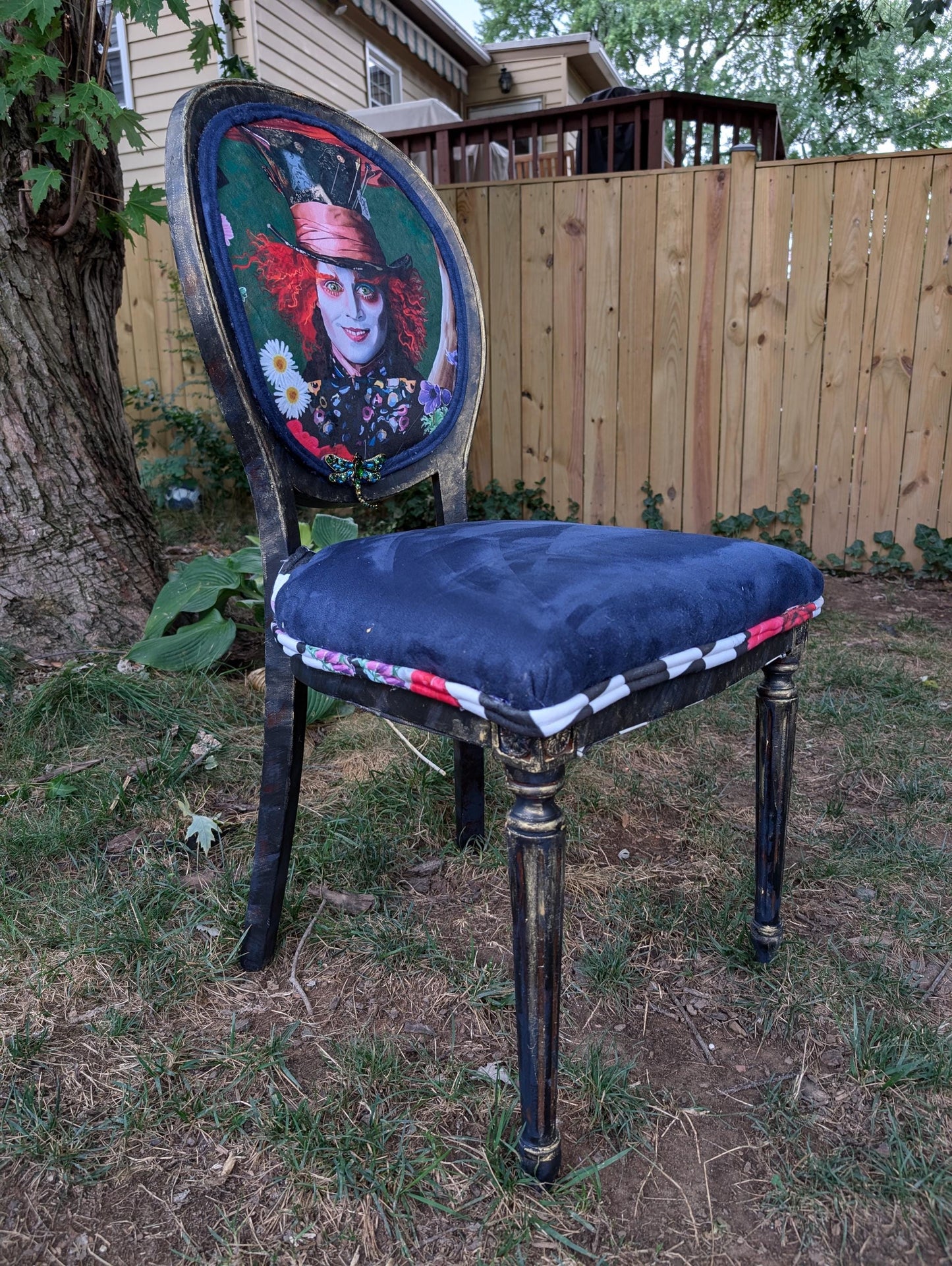 Bring style character and glam decor to your house with this unique handmade, refinished vintage retro-style inspired by Alice in the Wonderland chair.