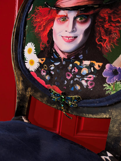 Handmade Velvet Upholstery Chair: Alice in Wonderland Mad Hatter Design. Custom order chair!