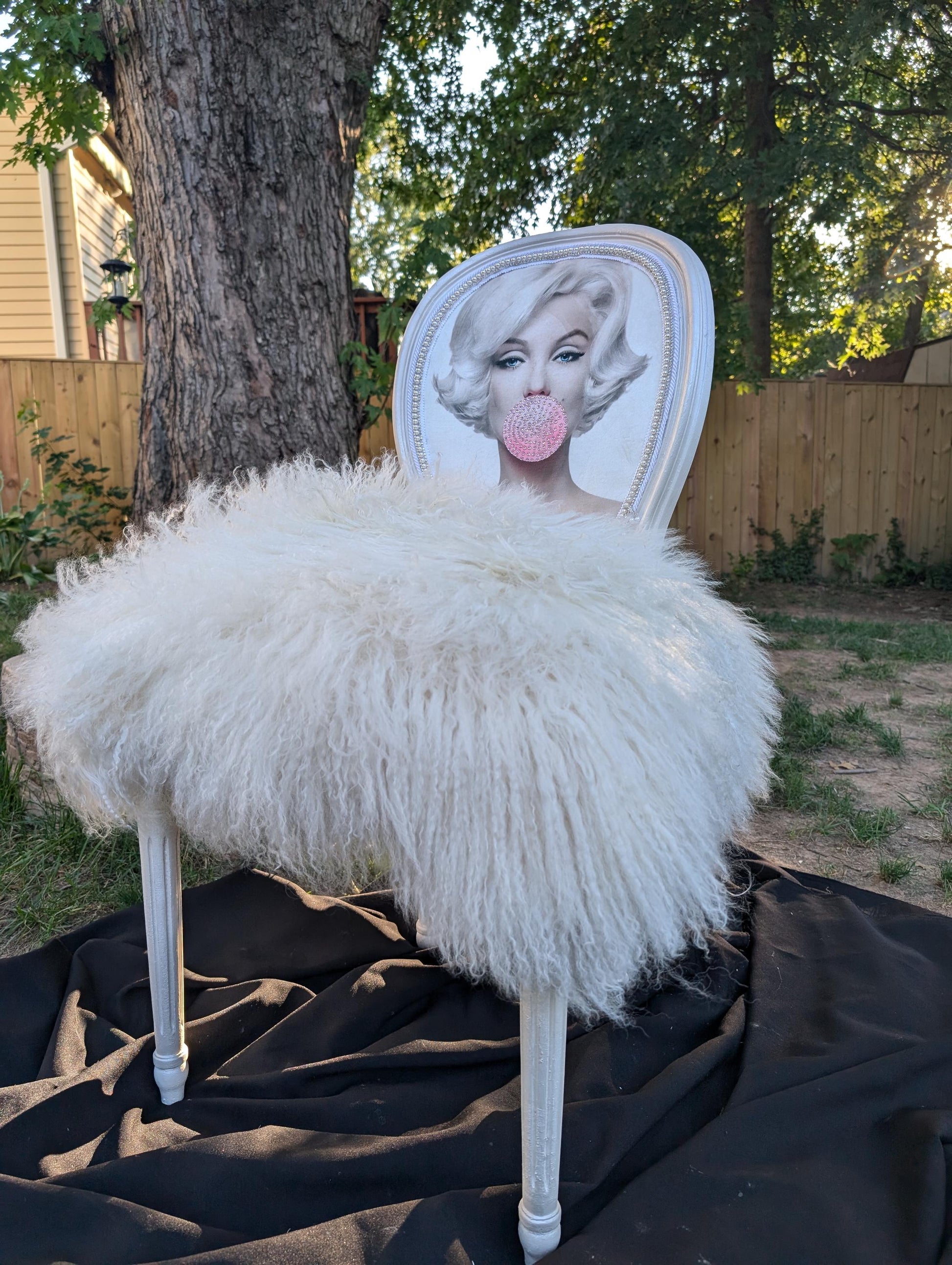 Marilyn Monroe Painted Chair Vintage. Discover the charm of the Marilyn Monroe Painted Chair Vintage Hollywood Decor Pop Art Vanity Accent Unique Bedroom Furniture Statement Piece—a timeless addition that transforms any space with iconic glamour and artistic flair. This chair is more than just seating; it’s a conversation starter and a tribute to classic Hollywood style, designed to stand out in your bedroom or vanity area while offering a distinctive blend of comfort and vintage appeal.