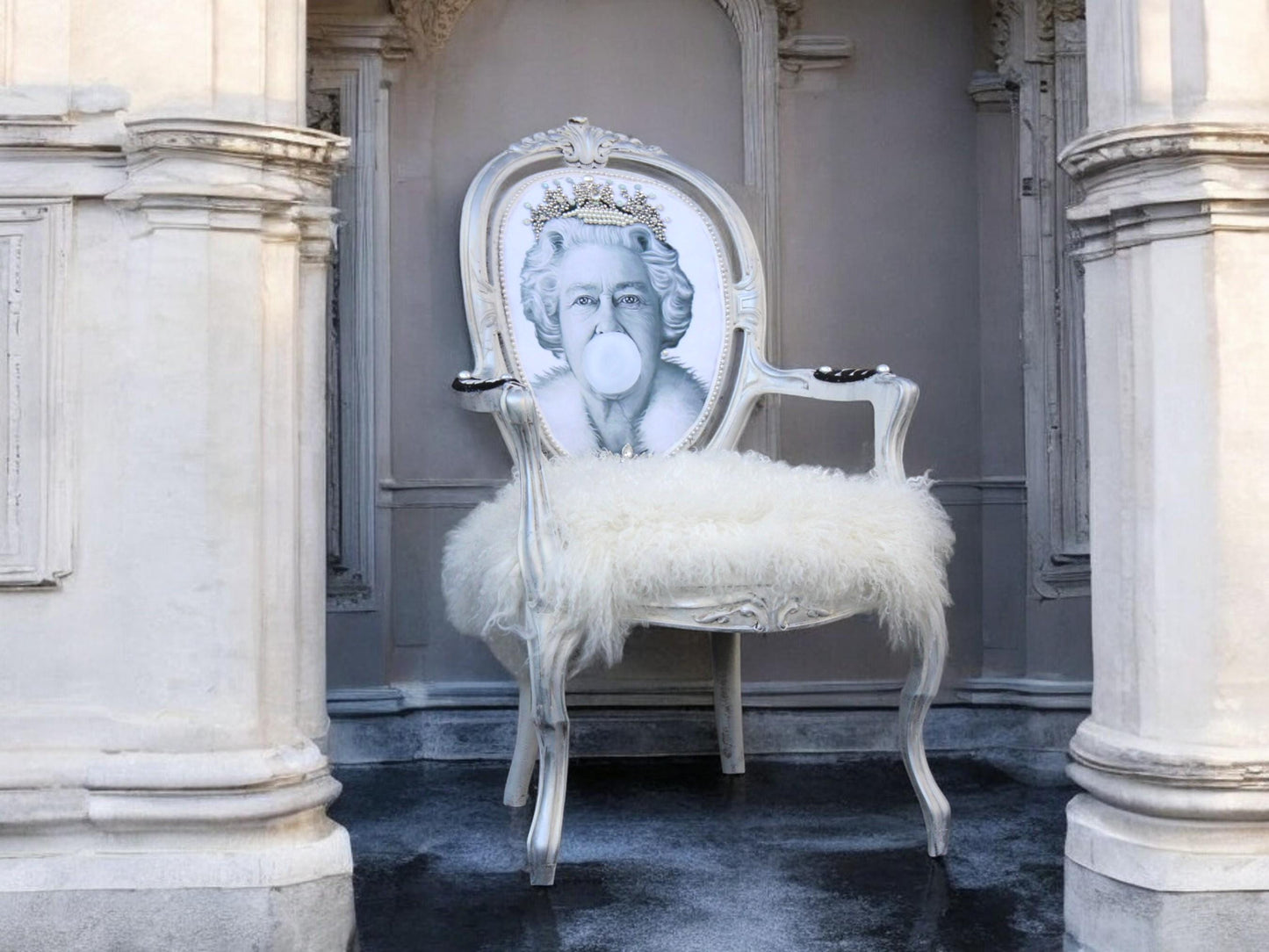 Customizable Upholstered Chair.  Vintage Victorian Chair.   Solid Wood Furniture.  Refurbished Queen Elizabeth Chair Art.  Fur Chair. Elevate your home decor with our stunning Refinished Victorian Vintage Chair, a perfect blend of royal elegance and contemporary charm. Inspired by Queen Elizabeth's regal style, this chair is not just a piece of furniture; it's a statement of sophistication and personality. S Crafted from high-quality solid wood. Vintage white chair. Handmade. Fur Chair