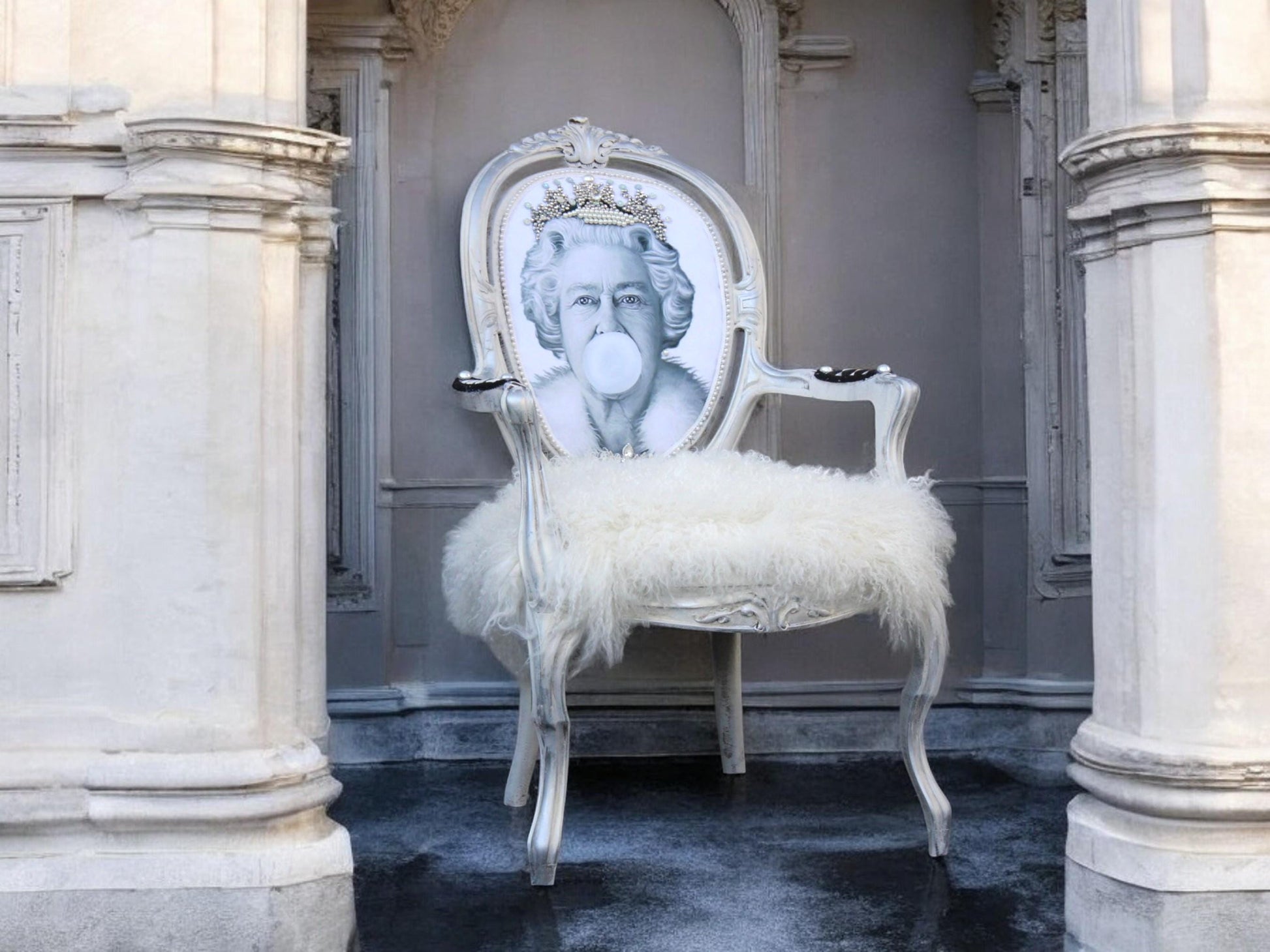 Customizable Upholstered Chair.  Vintage Victorian Chair.   Solid Wood Furniture.  Refurbished Queen Elizabeth Chair Art.  Fur Chair. Elevate your home decor with our stunning Refinished Victorian Vintage Chair, a perfect blend of royal elegance and contemporary charm. Inspired by Queen Elizabeth's regal style, this chair is not just a piece of furniture; it's a statement of sophistication and personality. S Crafted from high-quality solid wood. Vintage white chair. Handmade. Fur Chair