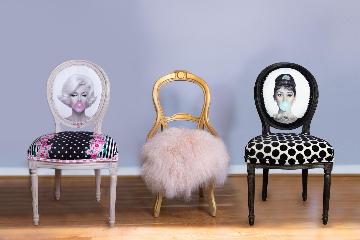 Audrey Hepburn Vanity Chai. Hand-Painted Hollywood Decor. Step into timeless elegance with the Audrey Hepburn Vanity Chair Retro Painted Furniture Pop Art Design Old Hollywood Decor Glamorous Makeup Seat. This uniquely crafted piece combines classic Hollywood charm with vibrant pop art flair, making it a standout addition to your vanity or dressing area. Designed for those who appreciate both style and comfort, this chair offers a nostalgic yet modern touch that elevates any space.