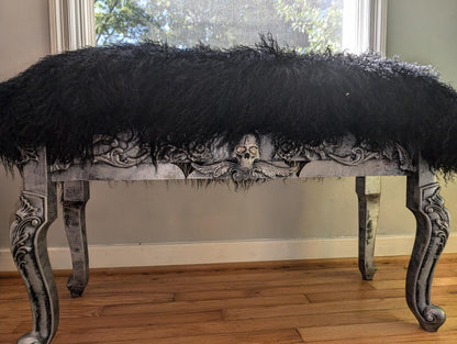 Window Bench Punk Home Decor Gothic Sofa  Settee | Handmade Vintage Dark Furniture for Living Room & Bedroom. Elevate your living space with this punk home decor gothic bench, a striking addition that blends dark vintage style with authentic handmade craftsmanship. Featuring deep black upholstery adorned with bold button tufting and sturdy, weathered wood legs, this gothic bench sofa settee stands out as both a functional seat and a statement piece.  Unique edgy design for stylish room