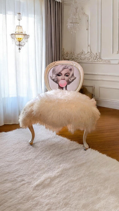 Marilyn Monroe Painted Chair Vintage. Discover the charm of the Marilyn Monroe Painted Chair Vintage Hollywood Decor Pop Art Vanity Accent Unique Bedroom Furniture Statement Piece—a timeless addition that transforms any space with iconic glamour and artistic flair. This chair is more than just seating; it’s a conversation starter and a tribute to classic Hollywood style, designed to stand out in your bedroom or vanity area while offering a distinctive blend of comfort and vintage appeal.