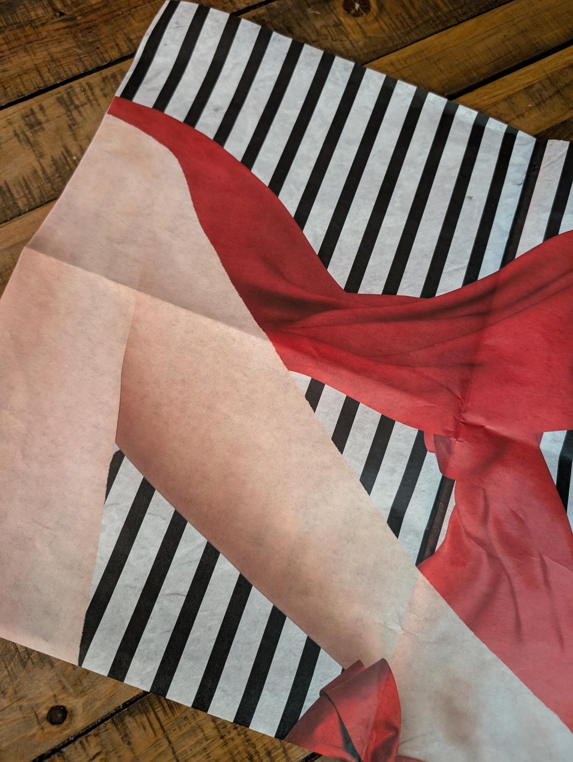 Decoupage Paper for Furniture. Decorative Paper. Tissue Paper.  Furniture DIY. Furniture Upcycling. 
 Decoupage paper for furniture.  Elevate your furniture and craft projects with our stunning decoupage paper. This eye-catching paper combines modern style with whimsical charm, showcasing a stylish silhouette of a woman's legs adorned in striking red high heels against a chic black and white striped background. Perfect for adding a touch of flair to any DIY project. Tissue Paper. Rice Paper