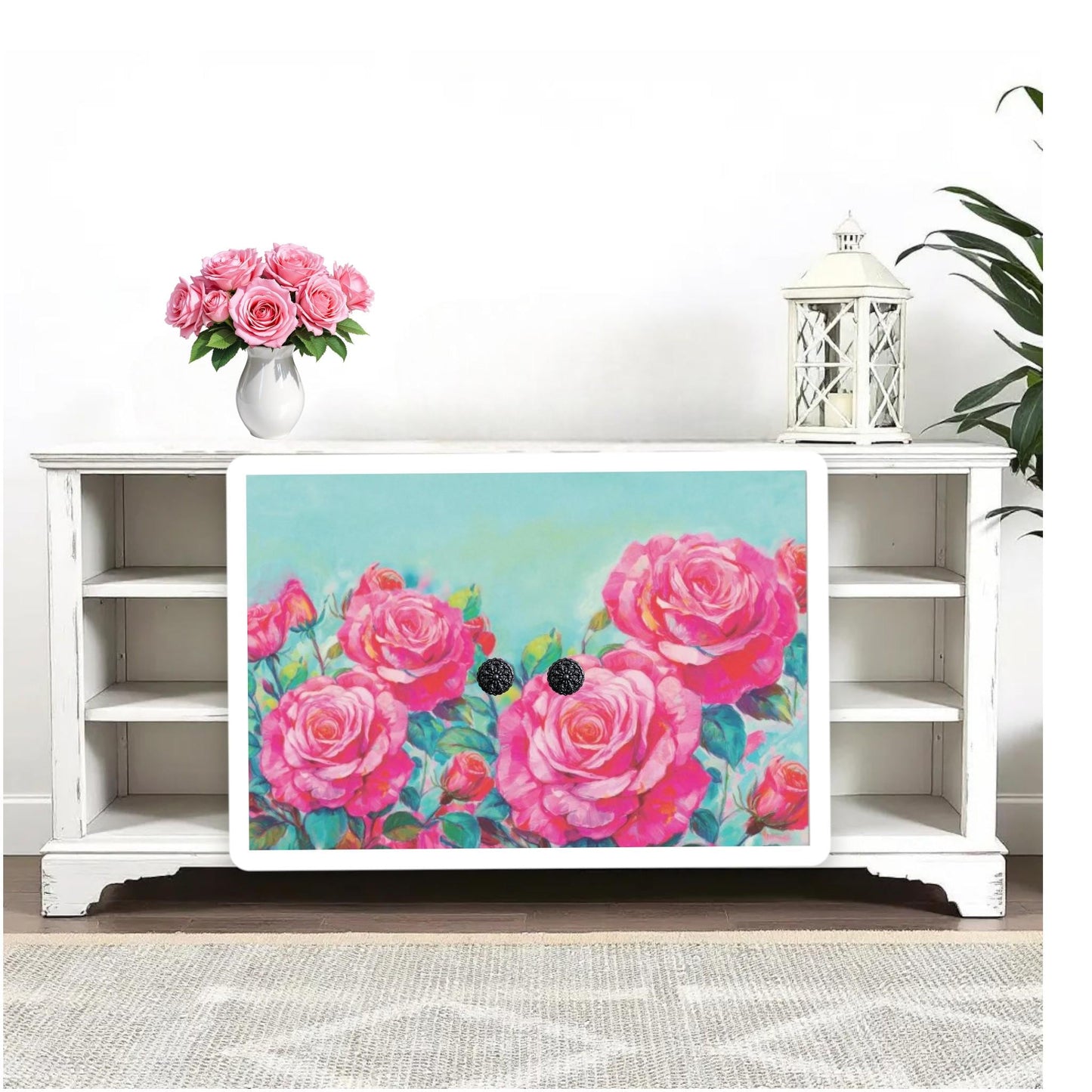 Decoupage Paper for Furniture I Decorative Paper I Tissue Paper I Furniture DIY I Furniture Upcycling I DIY Decor I Furniture Art I Upcycle!  Decoupage paper for furniture.  Elevate your furniture and craft projects with our stunning decoupage paper, featuring the unique "Pink Roses Garden" design. This eye-catching paper combines beautiful watercolor pink roses . Perfect for adding a touch of flair to any DIY project. Pastel color decoupage paper. Pink decoupage paper. Roses decoupage paper