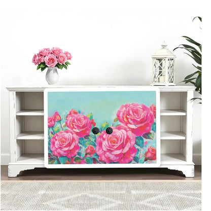 Decoupage Paper for Furniture I Decorative Paper I Tissue Paper I Furniture DIY I Furniture Upcycling I DIY Decor I Furniture Art I Upcycle!  Decoupage paper for furniture.  Elevate your furniture and craft projects with our stunning decoupage paper, featuring the unique "Pink Roses Garden" design. This eye-catching paper combines beautiful watercolor pink roses . Perfect for adding a touch of flair to any DIY project. Pastel color decoupage paper. Pink decoupage paper. Roses decoupage paper