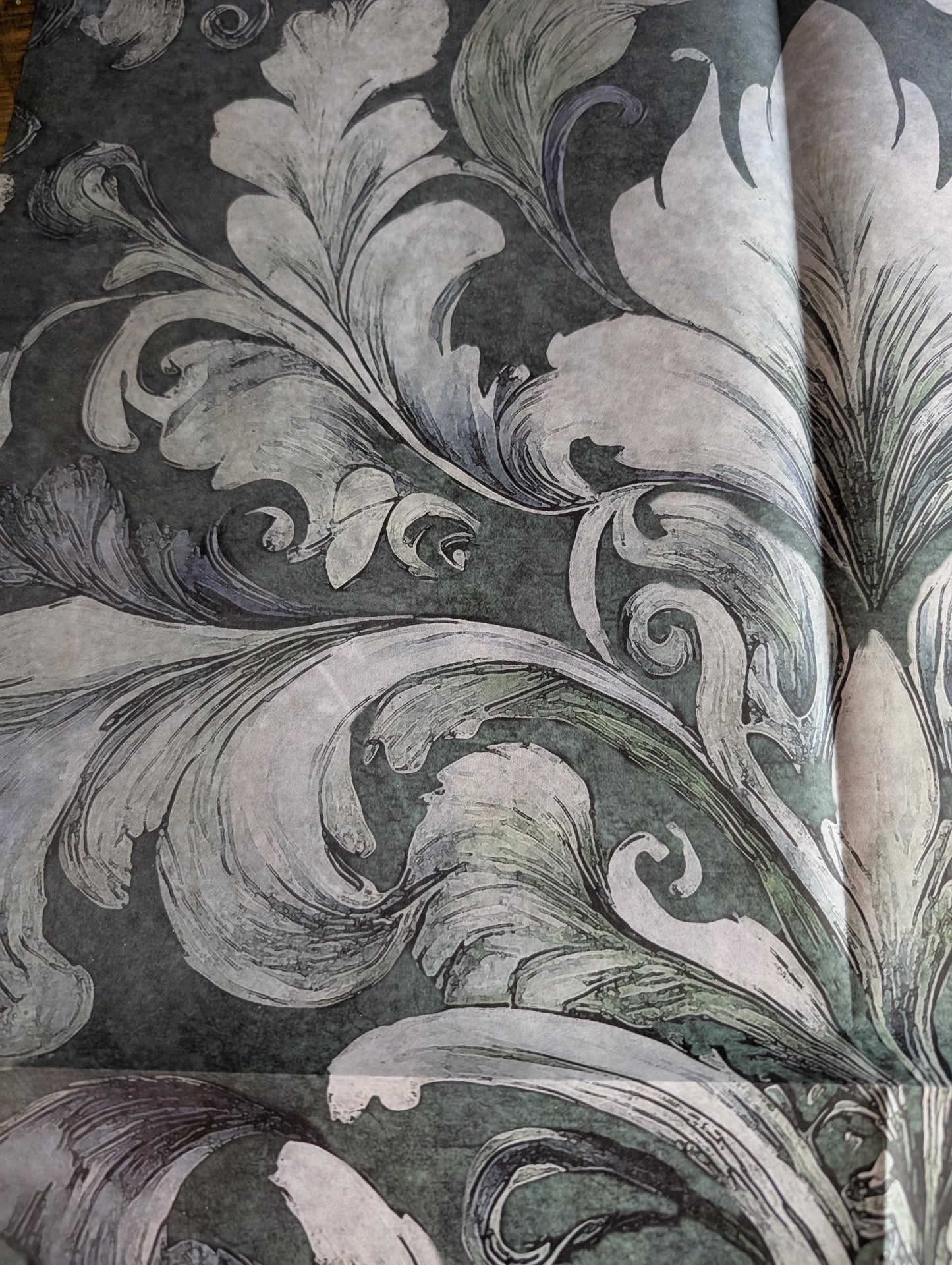 Damask Green Decoupage Paper for Furniture I Decorative Paper I Tissue Paper I Furniture DIY I Furniture Upcycling I DIY Decor I Furniture Art I Upcycle. Decoupage paper for furniture.  Elevate your furniture and craft projects with our stunning decoupage paper, featuring the unique "Damask Green Pattern" design.  Perfect for adding a touch of flair to any DIY project.  Use it for various art projects, scrapbooking, card making, or any creative endeavor that requires a pop of personality.
