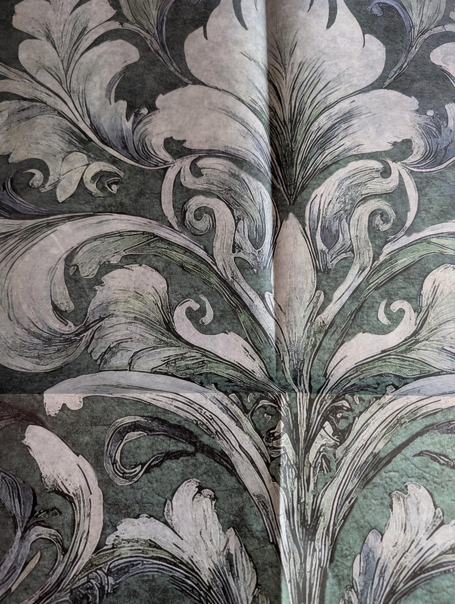 Damask Green Decoupage Paper for Furniture I Decorative Paper I Tissue Paper I Furniture DIY I Furniture Upcycling I DIY Decor I Furniture Art I Upcycle. Decoupage paper for furniture.  Elevate your furniture and craft projects with our stunning decoupage paper, featuring the unique "Damask Green Pattern" design.  Perfect for adding a touch of flair to any DIY project.  Use it for various art projects, scrapbooking, card making, or any creative endeavor that requires a pop of personality.