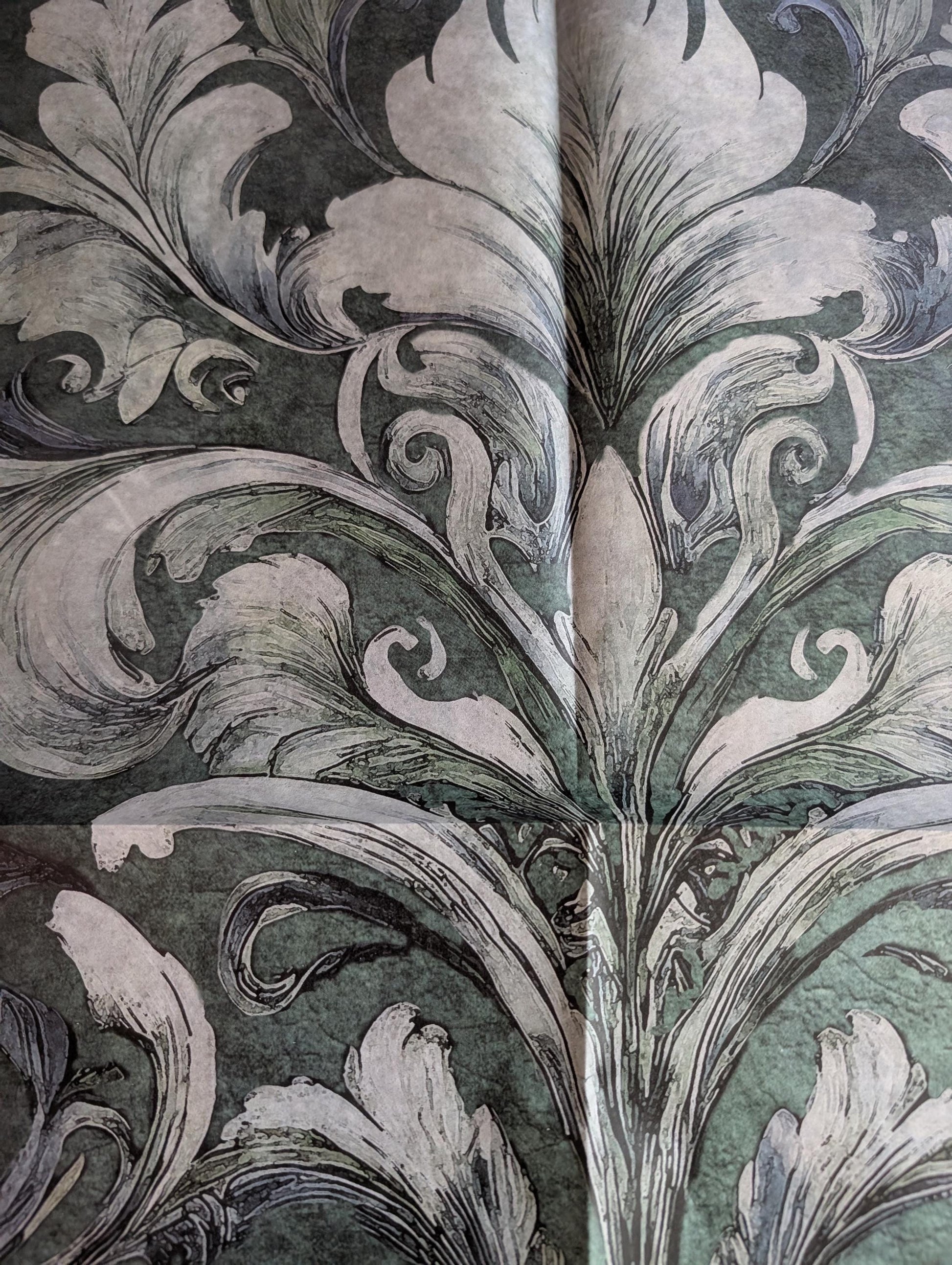 Damask Green Decoupage Paper for Furniture I Decorative Paper I Tissue Paper I Furniture DIY I Furniture Upcycling I DIY Decor I Furniture Art I Upcycle. Decoupage paper for furniture.  Elevate your furniture and craft projects with our stunning decoupage paper, featuring the unique "Damask Green Pattern" design.  Perfect for adding a touch of flair to any DIY project.  Use it for various art projects, scrapbooking, card making, or any creative endeavor that requires a pop of personality.