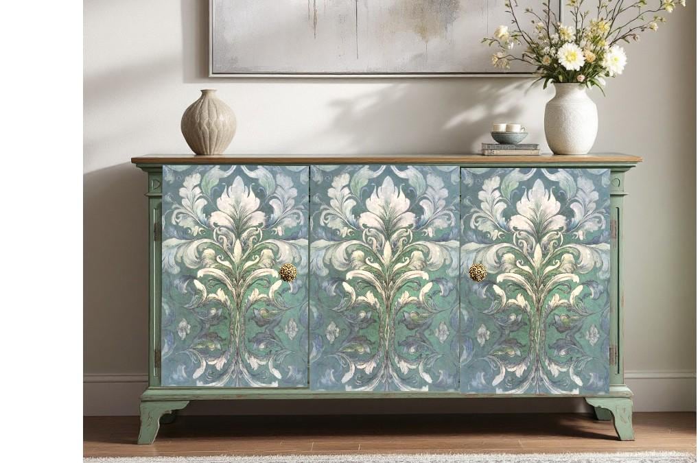 Damask Green Decoupage Paper for Furniture I Decorative Paper I Tissue Paper I Furniture DIY I Furniture Upcycling I DIY Decor I Furniture Art I Upcycle. Decoupage paper for furniture.  Elevate your furniture and craft projects with our stunning decoupage paper, featuring the unique "Damask Green Pattern" design.  Perfect for adding a touch of flair to any DIY project.  Use it for various art projects, scrapbooking, card making, or any creative endeavor that requires a pop of personality.