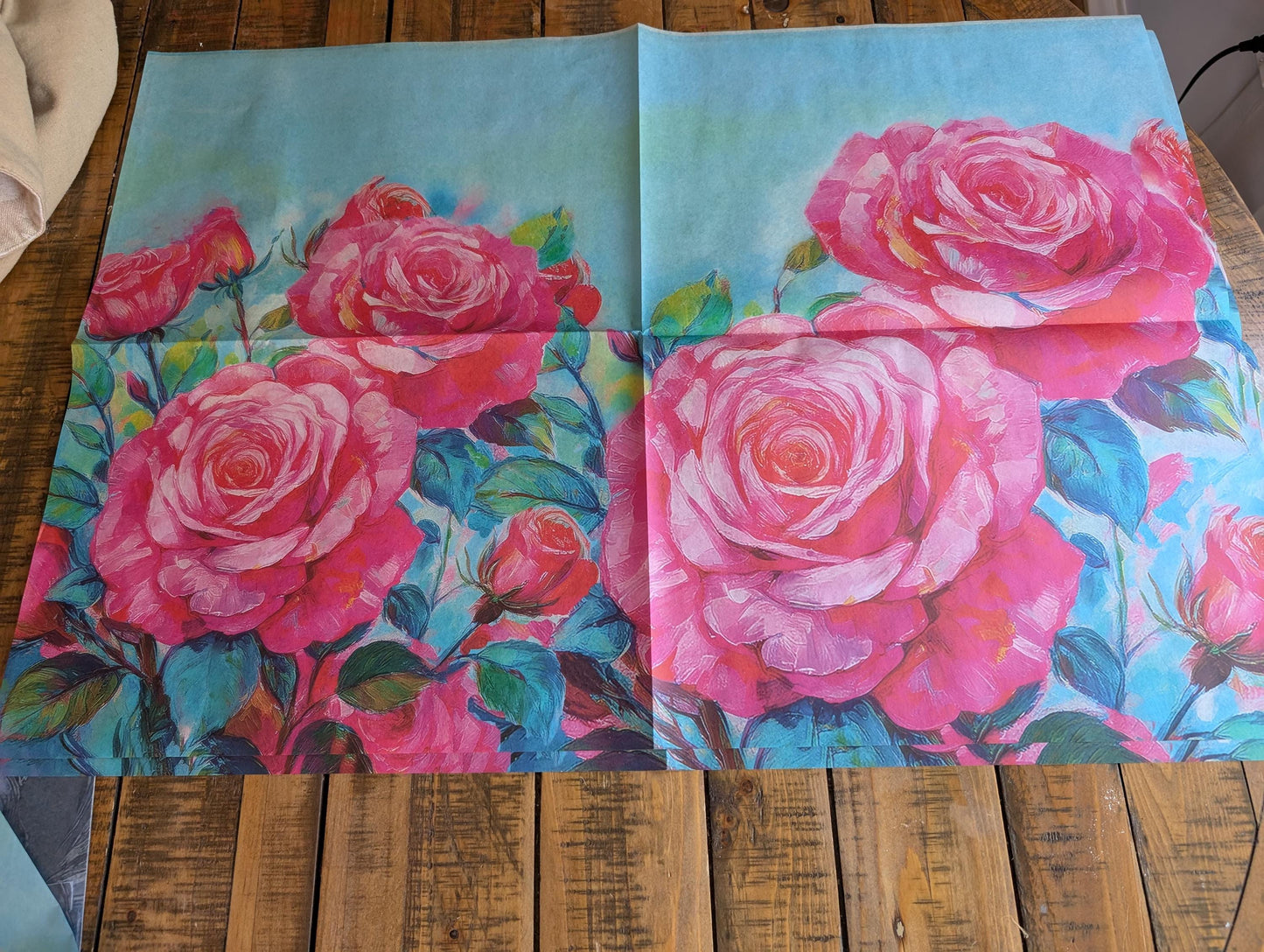 Decoupage Paper for Furniture I Decorative Paper I Tissue Paper I Furniture DIY I Furniture Upcycling I DIY Decor I Furniture Art I Upcycle!  Decoupage paper for furniture.  Elevate your furniture and craft projects with our stunning decoupage paper, featuring the unique "Pink Roses Garden" design. This eye-catching paper combines beautiful watercolor pink roses . Perfect for adding a touch of flair to any DIY project. Pastel color decoupage paper. Pink decoupage paper. Roses decoupage paper