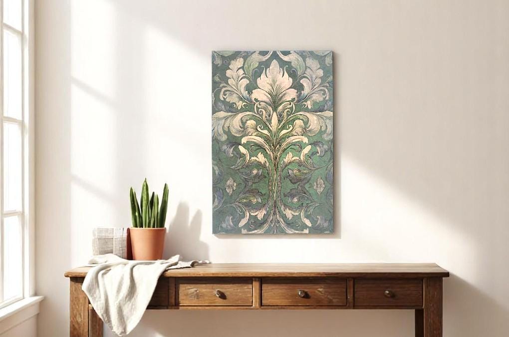 Damask Green Decoupage Paper for Furniture I Decorative Paper I Tissue Paper I Furniture DIY I Furniture Upcycling I DIY Decor I Furniture Art I Upcycle. Decoupage paper for furniture.  Elevate your furniture and craft projects with our stunning decoupage paper, featuring the unique "Damask Green Pattern" design.  Perfect for adding a touch of flair to any DIY project.  Use it for various art projects, scrapbooking, card making, or any creative endeavor that requires a pop of personality.