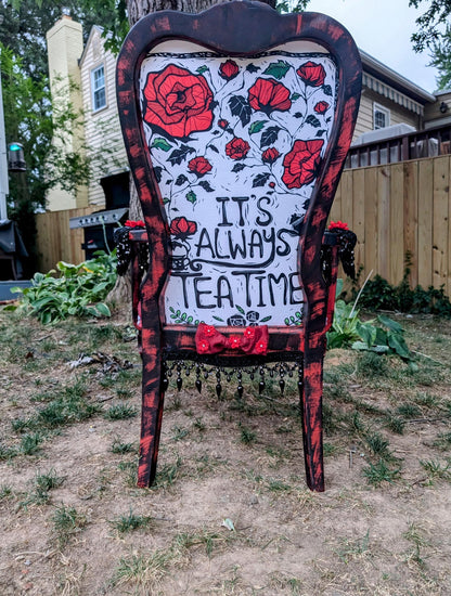 Bring style character and glam decor to your house with this unique handmade, refinished vintage retro-style inspired by Alice in the Wonderland chair. Upholstery is redone from scratch using velvet fabric.Pieces Reclaimed by Dina!