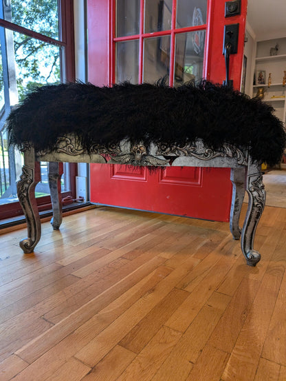 Window Bench Punk Home Decor Gothic Sofa  Settee | Handmade Vintage Dark Furniture for Living Room & Bedroom. Elevate your living space with this punk home decor gothic bench, a striking addition that blends dark vintage style with authentic handmade craftsmanship. Featuring deep black upholstery adorned with bold button tufting and sturdy, weathered wood legs, this gothic bench sofa settee stands out as both a functional seat and a statement piece.  Unique edgy design for stylish room