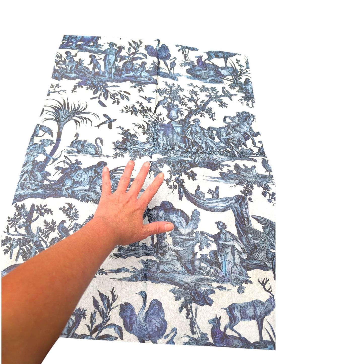 Decoupage Paper TOILE de JOUY Blue Vintage Tissue Paper | Furniture Upcycling | DIY Craft Projects | Furniture Makeover | Scrapbooking Paper. Transform your DIY projects and furniture makeovers with our stunning Decoupage Paper TOILE de JOUY Blue Vintage Tissue Paper. Featuring a timeless toile de jouy design in elegant shades of blue, this vintage-inspired tissue paper is perfect for adding a touch of classic charm to any craft or furniture upcycling project. High-quality tissue paper for craft
