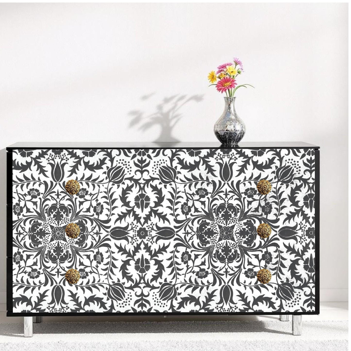 Transform your furniture and craft projects with our Elegant Damask Decoupage Paper: a stunning DIY furniture makeover essential. Featuring a classic black and white damask pattern, this decorative tissue paper is perfect for adding a touch of timeless elegance and charm to any piece. 
Ideal for furniture upcycling, scrapbooking, or creative decor, this high-quality decoupage paper allows you to effortlessly elevate your DIY projects with style and sophistic. Gorgeous damask design  decoupage