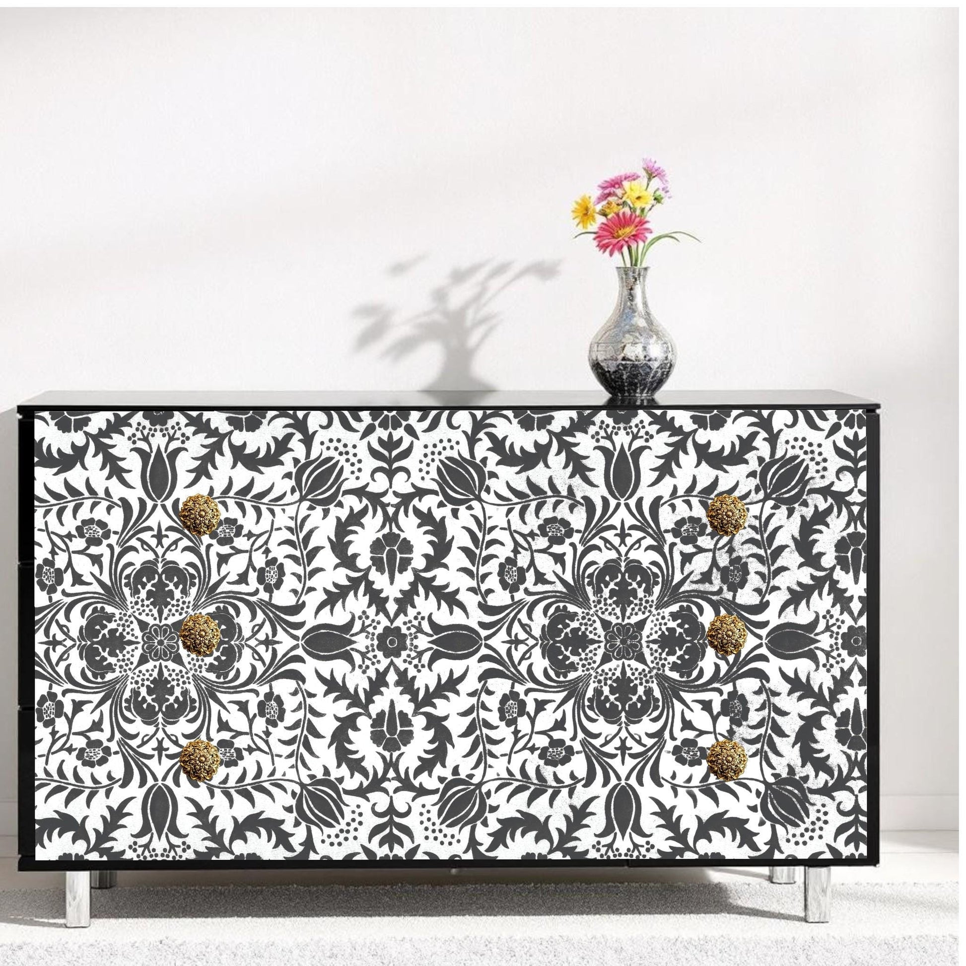 Transform your furniture and craft projects with our Elegant Damask Decoupage Paper: a stunning DIY furniture makeover essential. Featuring a classic black and white damask pattern, this decorative tissue paper is perfect for adding a touch of timeless elegance and charm to any piece. 
Ideal for furniture upcycling, scrapbooking, or creative decor, this high-quality decoupage paper allows you to effortlessly elevate your DIY projects with style and sophistic. Gorgeous damask design  decoupage
