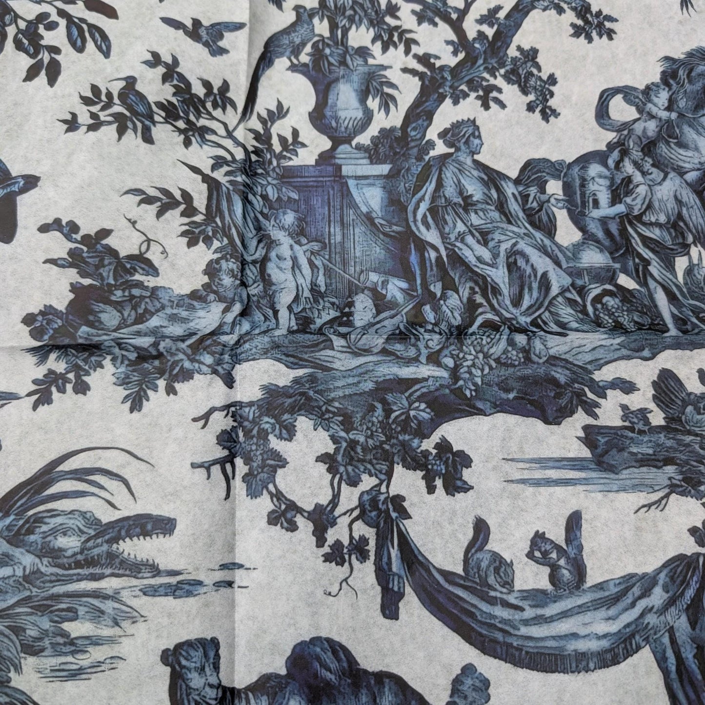 Decoupage Paper TOILE de JOUY Blue Vintage Tissue Paper | Furniture Upcycling | DIY Craft Projects | Furniture Makeover | Scrapbooking Paper. Transform your DIY projects and furniture makeovers with our stunning Decoupage Paper TOILE de JOUY Blue Vintage Tissue Paper. Featuring a timeless toile de jouy design in elegant shades of blue, this vintage-inspired tissue paper is perfect for adding a touch of classic charm to any craft or furniture upcycling project. High-quality tissue paper for craft
