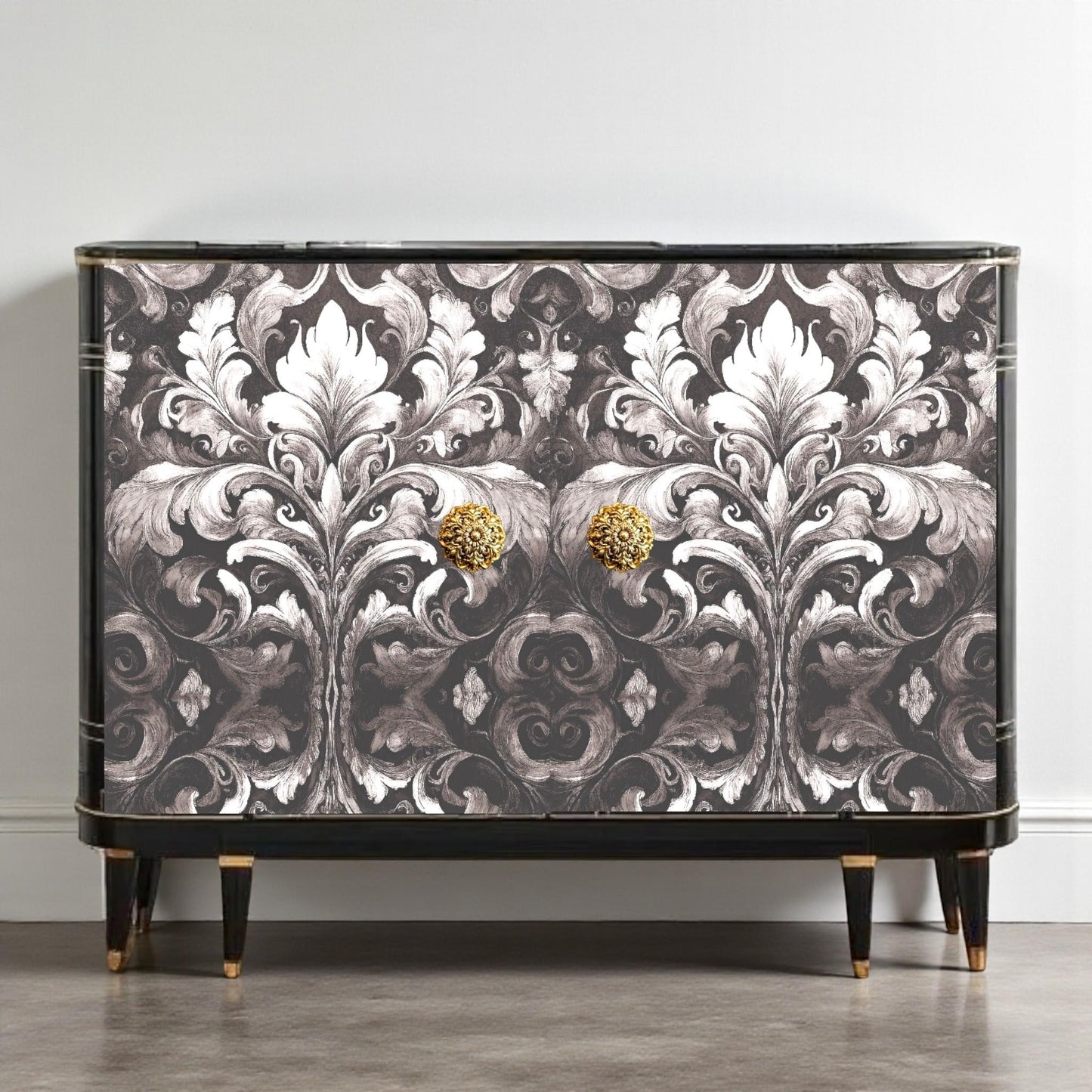 Vintage Style Damask Black and White Decoupage Paper: Vintage Style Tissue Paper for Furniture Upcycling. Elevate your furniture and craft projects with our Damask Black and White Decoupage Paper, perfect for furniture upcycling and DIY decor enthusiasts. Featuring a vintage-inspired damask design in classic black and white, this tissue paper adds a touch of elegance and sophistication to any surface. Perfect for  creating unique scrapbooking projects, and  customizing home accents.
