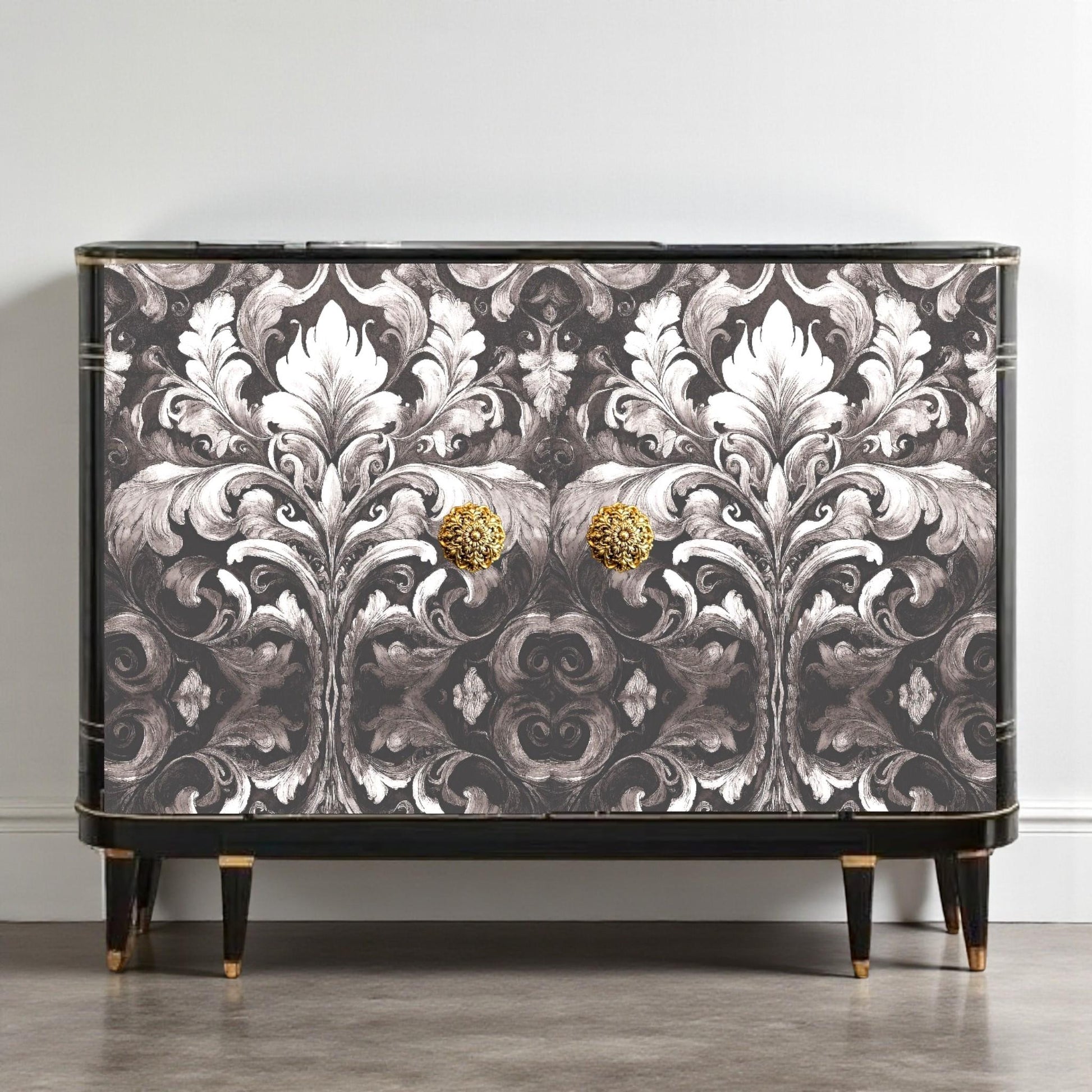 Vintage Style Damask Black and White Decoupage Paper: Vintage Style Tissue Paper for Furniture Upcycling. Elevate your furniture and craft projects with our Damask Black and White Decoupage Paper, perfect for furniture upcycling and DIY decor enthusiasts. Featuring a vintage-inspired damask design in classic black and white, this tissue paper adds a touch of elegance and sophistication to any surface. Perfect for  creating unique scrapbooking projects, and  customizing home accents.
