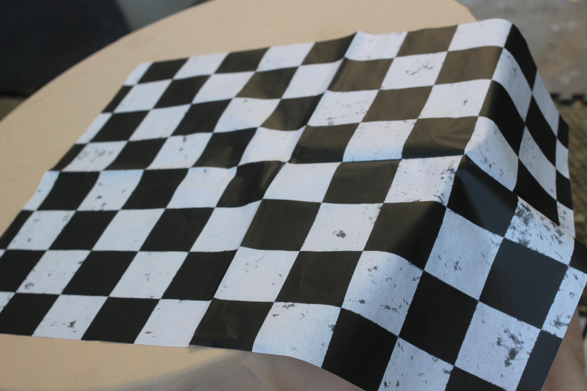 Large Decoupage Paper: Checkerboard Pattern Black and White Upcycling Tissue. Featuring a  checkerboard pattern in  black and white. Perfect for crafters, decorators, and upcycling enthusiasts, this high-quality tissue paper allows you to effortlessly elevate furniture, home decor, and craft pieces into personalized masterpieces. Whether you're redesigning vintage furniture, creating unique wall art, or embellishing glass and metal surfaces, this versatile decoupage paper is your go-to choice