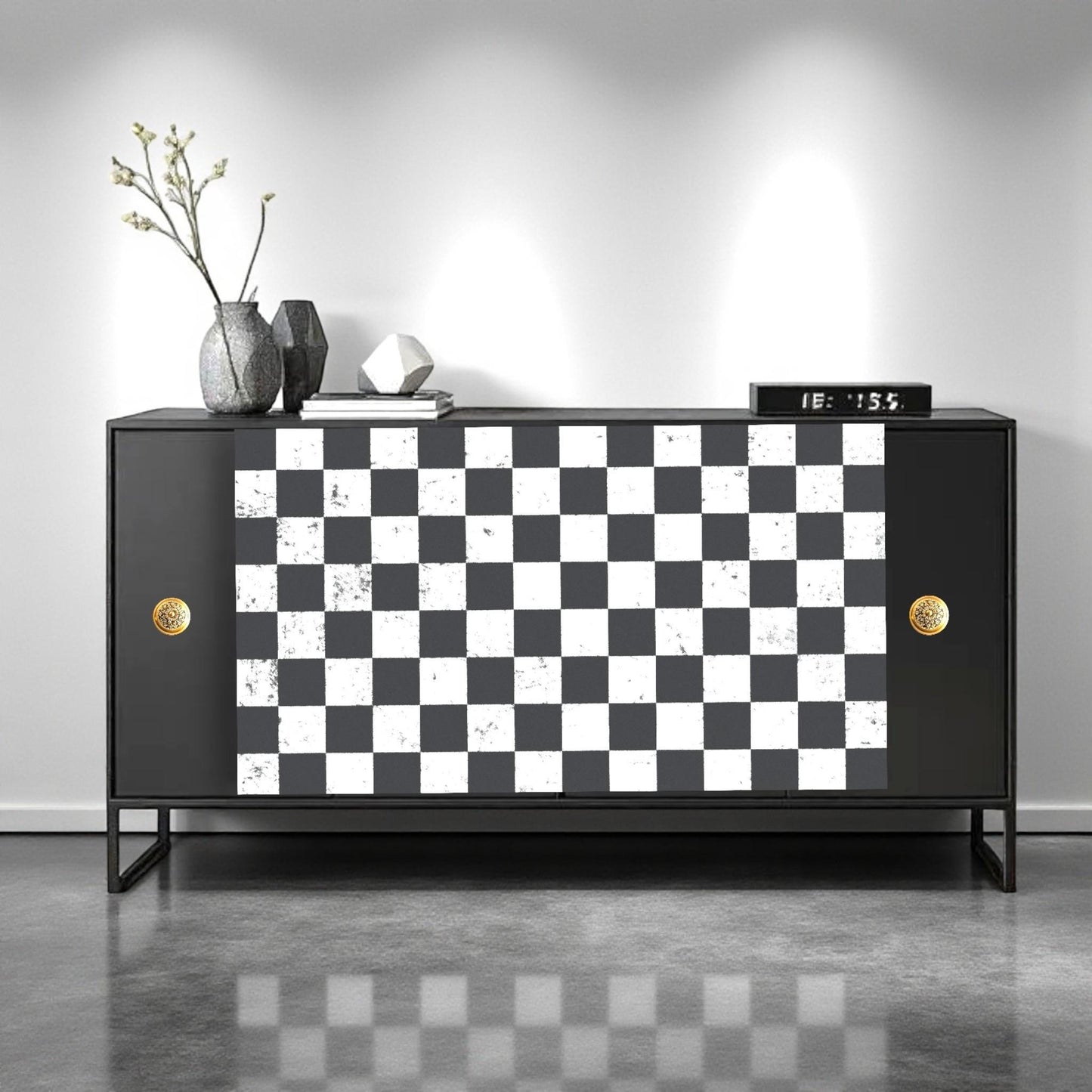 Large Decoupage Paper: Checkerboard Pattern Black and White Upcycling Tissue. Featuring a  checkerboard pattern in  black and white. Perfect for crafters, decorators, and upcycling enthusiasts, this high-quality tissue paper allows you to effortlessly elevate furniture, home decor, and craft pieces into personalized masterpieces. Whether you're redesigning vintage furniture, creating unique wall art, or embellishing glass and metal surfaces, this versatile decoupage paper is your go-to choice
