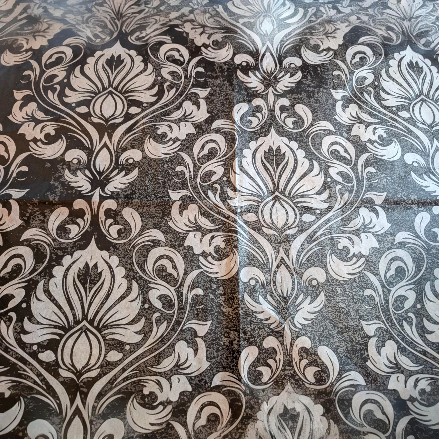 Elegant Damask Decoupage Paper: Transform Furniture with Style and Charm. DIY Furniture Makeover Essential. Gorgeous Damask Decoupage Paper. Transform your furniture and craft projects with our Elegant Damask Decoupage Paper: a stunning DIY furniture makeover essential. Featuring a classic black and white damask pattern, this decorative tissue paper is perfect for adding a touch of timeless elegance and charm to any piece. I deal for furniture upcycling, scrapbooking and home decoration projects