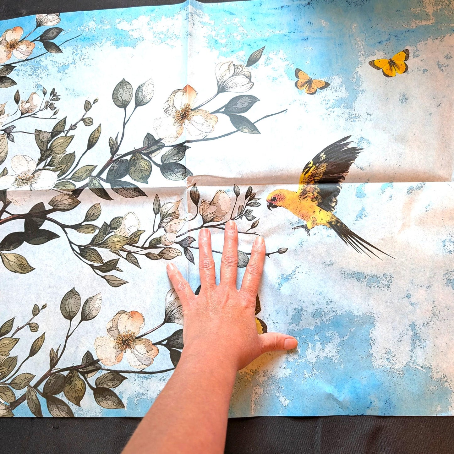 Floral Decoupage Paper | Furniture Upcycling Decor | DIY Craft Supplies | 20”x30” Tissue Paper for Furniture Makeover and Crafts. Discover the beauty of creative transformation with our Floral Decoupage Paper, a perfect choice for furniture upcycling, DIY crafts, and artistic decor projects. Made by Pieces Reclaimed by Dina, this vibrant tissue paper features a stunning, eye-catching floral design that will elevate any furniture makeover or craft endeavor. Perfect for creating custom furniture.