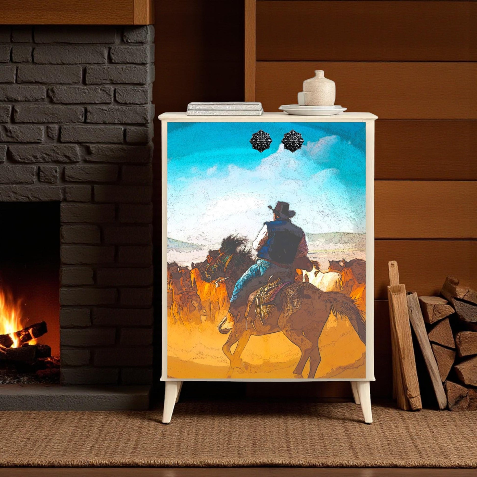 Wild Horse Decoupage Paper: Western Style Furniture Upcycling Tissue. Transform your furniture and craft projects with our Wild Horse Decoupage Paper, designed to bring authentic farmhouse charm to your space. This rustic tissue paper is perfect for upcycling tired furniture, adding a unique touch to wall decor, or enhancing your rustic DIY crafts. What sets this decoupage paper apart is its detailed wild horse design, crafted to evoke the freedom and spirit of the farm life and rustic style.