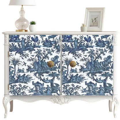 Decoupage Paper TOILE de JOUY Blue Vintage Tissue Paper | Furniture Upcycling | DIY Craft Projects | Furniture Makeover | Scrapbooking Paper. Transform your DIY projects and furniture makeovers with our stunning Decoupage Paper TOILE de JOUY Blue Vintage Tissue Paper. Featuring a timeless toile de jouy design in elegant shades of blue, this vintage-inspired tissue paper is perfect for adding a touch of classic charm to any craft or furniture upcycling project. High-quality tissue paper for craft
