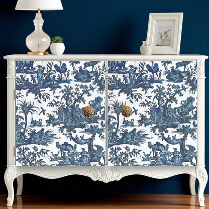 Decoupage Paper TOILE de JOUY Blue Vintage Tissue Paper | Furniture Upcycling | DIY Craft Projects | Furniture Makeover | Scrapbooking Paper. Transform your DIY projects and furniture makeovers with our stunning Decoupage Paper TOILE de JOUY Blue Vintage Tissue Paper. Featuring a timeless toile de jouy design in elegant shades of blue, this vintage-inspired tissue paper is perfect for adding a touch of classic charm to any craft or furniture upcycling project. High-quality tissue paper for craft